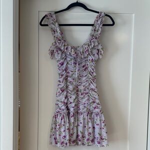 Anthropologie Floral Ruffled Mini Dress - Purple and Green
